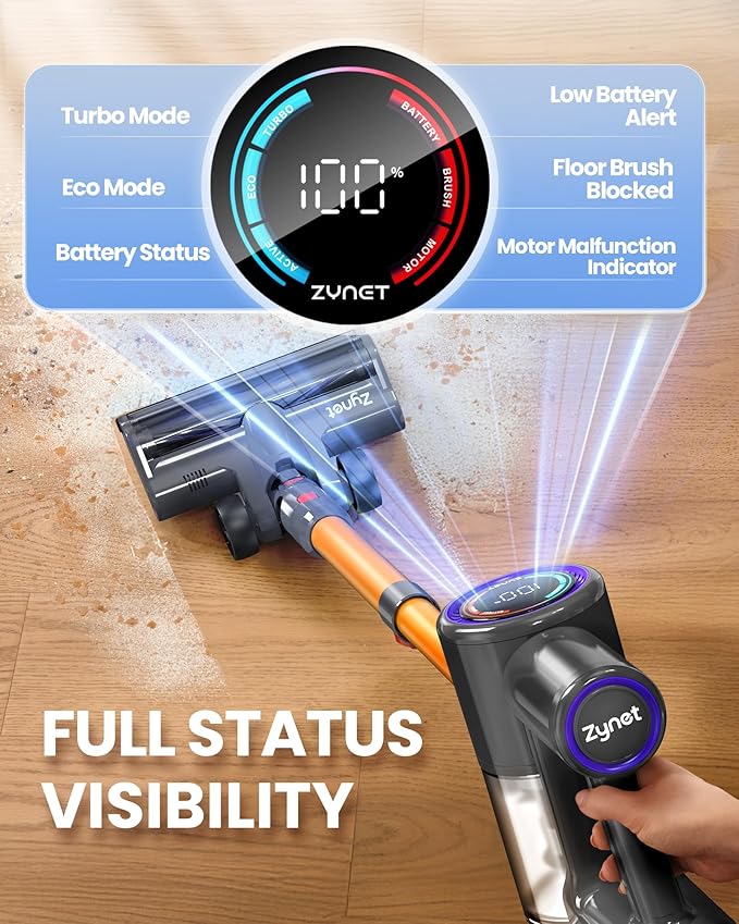 Zynet S8 Cordless Vacuum Cleaner, 500W/45KPA/40Mins Lightweight Stick Vacuum - Image 3