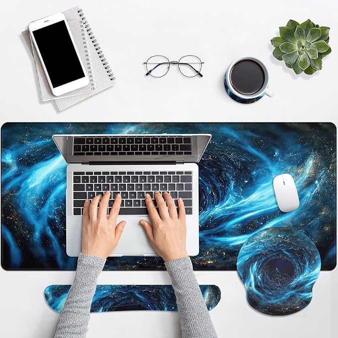Britimes Blue Black Galaxy Keyboard Mouse Pad Set Desk Ma Space Abstract 4in1 - Image 7