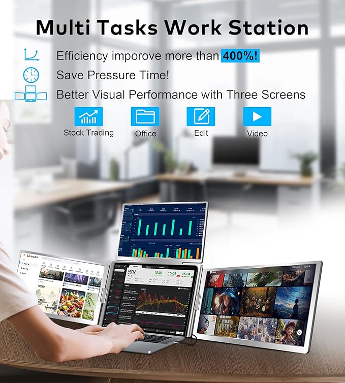 14" Portable Monitor for Laptop Screen Extender, Triple Laptop Monitor Display - Image 4