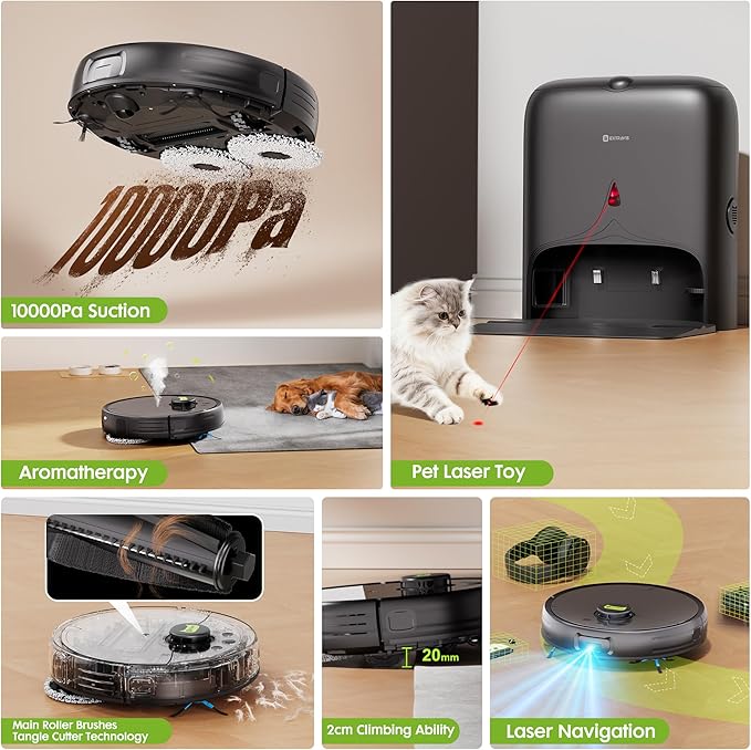 Robot Vacuum and Mop, Pet Hair Tangle-Free Cutter Technology, Max 10, 000Pa - Image 2