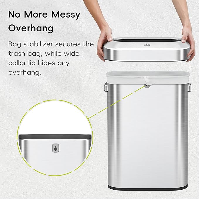 EKO Urban 16 Gallon/60 Liter Open Top Stainless Steel Slim Commercial Trash Can - Image 4