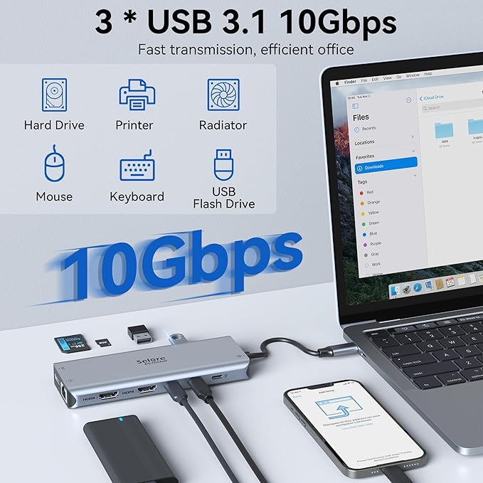 USB C Docking Station Dual Monitor, Selore 13-in-1 Triple Monitor - Image 6