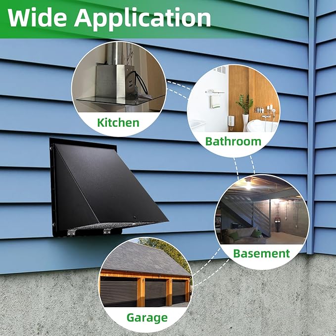 8 inch Hooded Wall Vent with Screen and Damper, Wall Vent Cover Exhaust Vent - Image 7