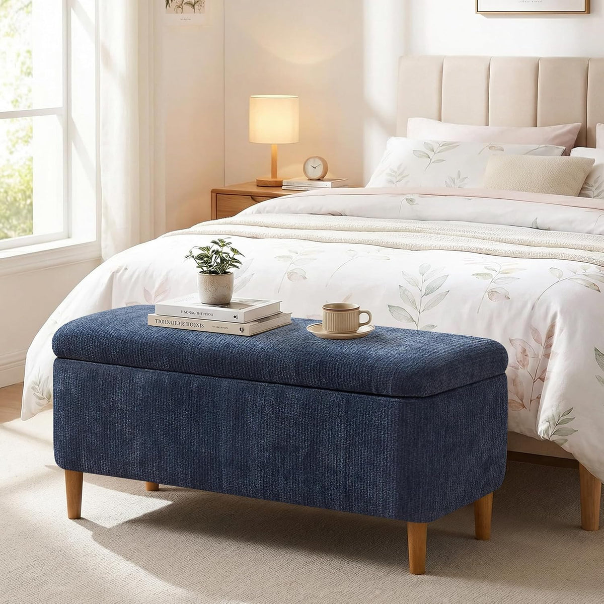 39.4" ottoman with storage upholstered storage bench for shown in use