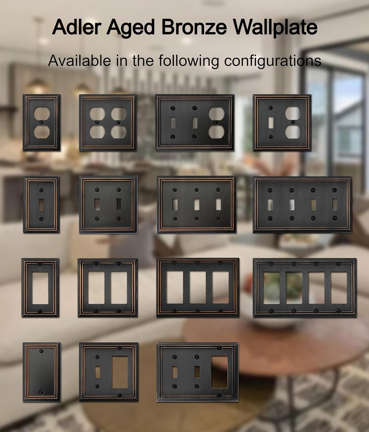 OKAWYC Single Duplex Outlet Light Switch Cover Adler Metal Wall Plate, 4-Pack Aged Bronze 1 Gang, for Receptacle Light Switch, Switch Cover Decorative Wallplate, Durable