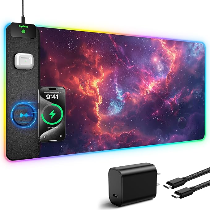 TopMade Wireless Charging Mouse Pad, RGB Gaming Mousepad Home Office Desk Pad - Image 2