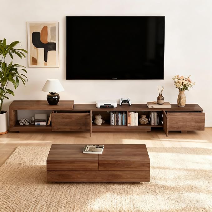 gaoyangjiaju 78.5"-105" Mid-Century Modern Extendable TV Stand, Walnut Media - Image 4