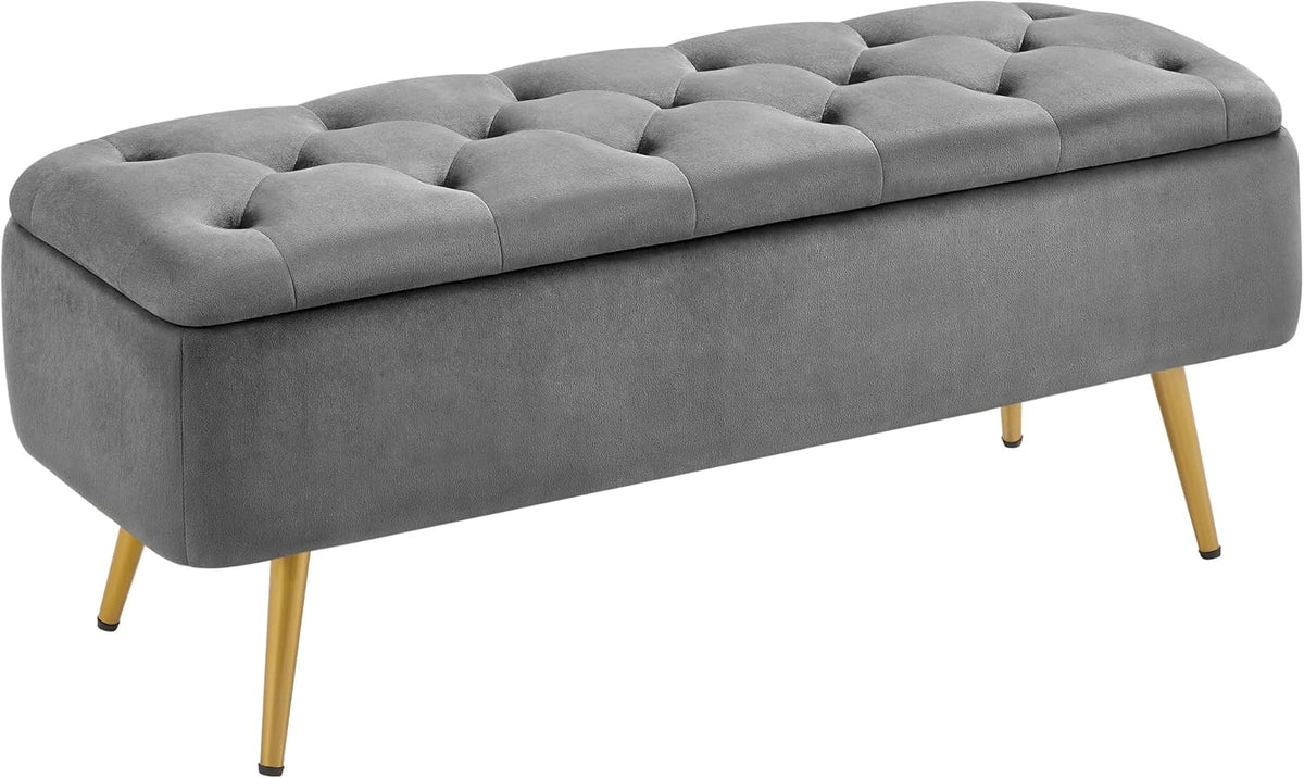 yaheetech storage ottoman bench for bedroom, velvet end, main product view