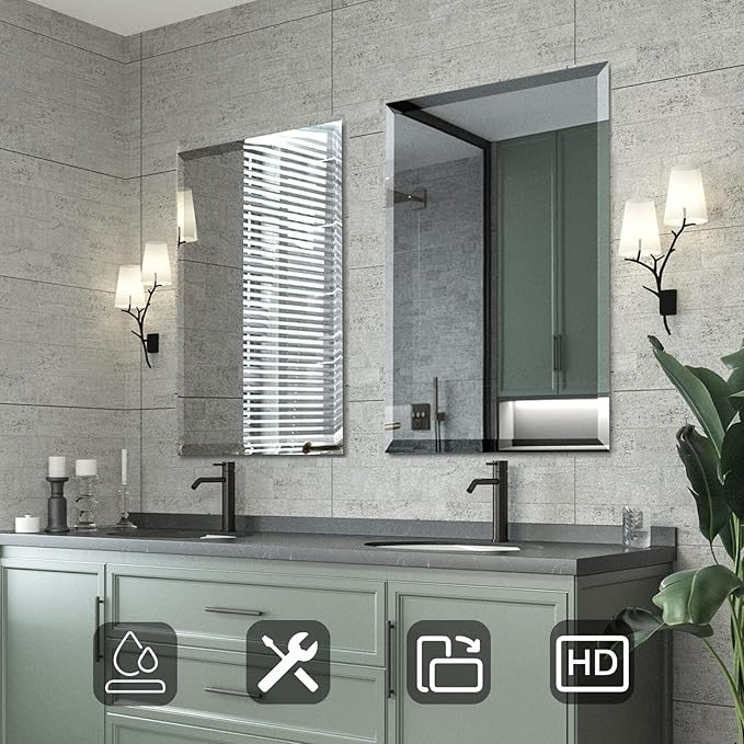 Mirrorons Beveled Mirror, Hangs Horizontally or Vertically. Upgraded - Image 2