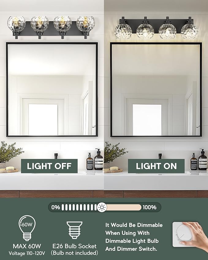 METWET Bathroom Light Fixtures Over Mirror, 4-Light Modern Sconces Wall Lighting - Image 5