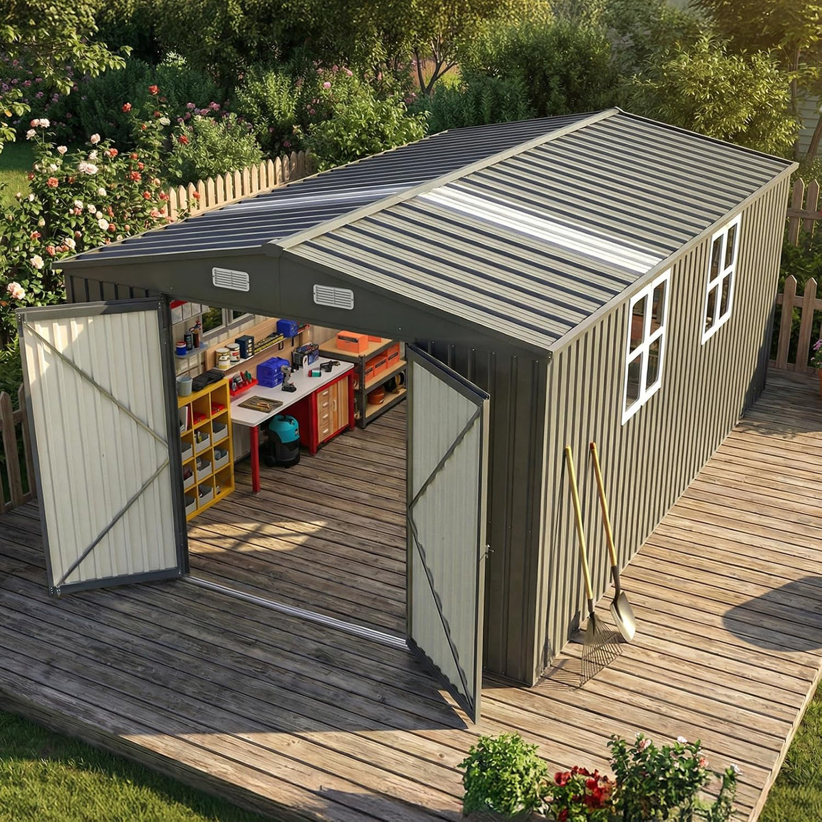 quictent 10x16 ft outdoor storage shed, metal workshop, main product view