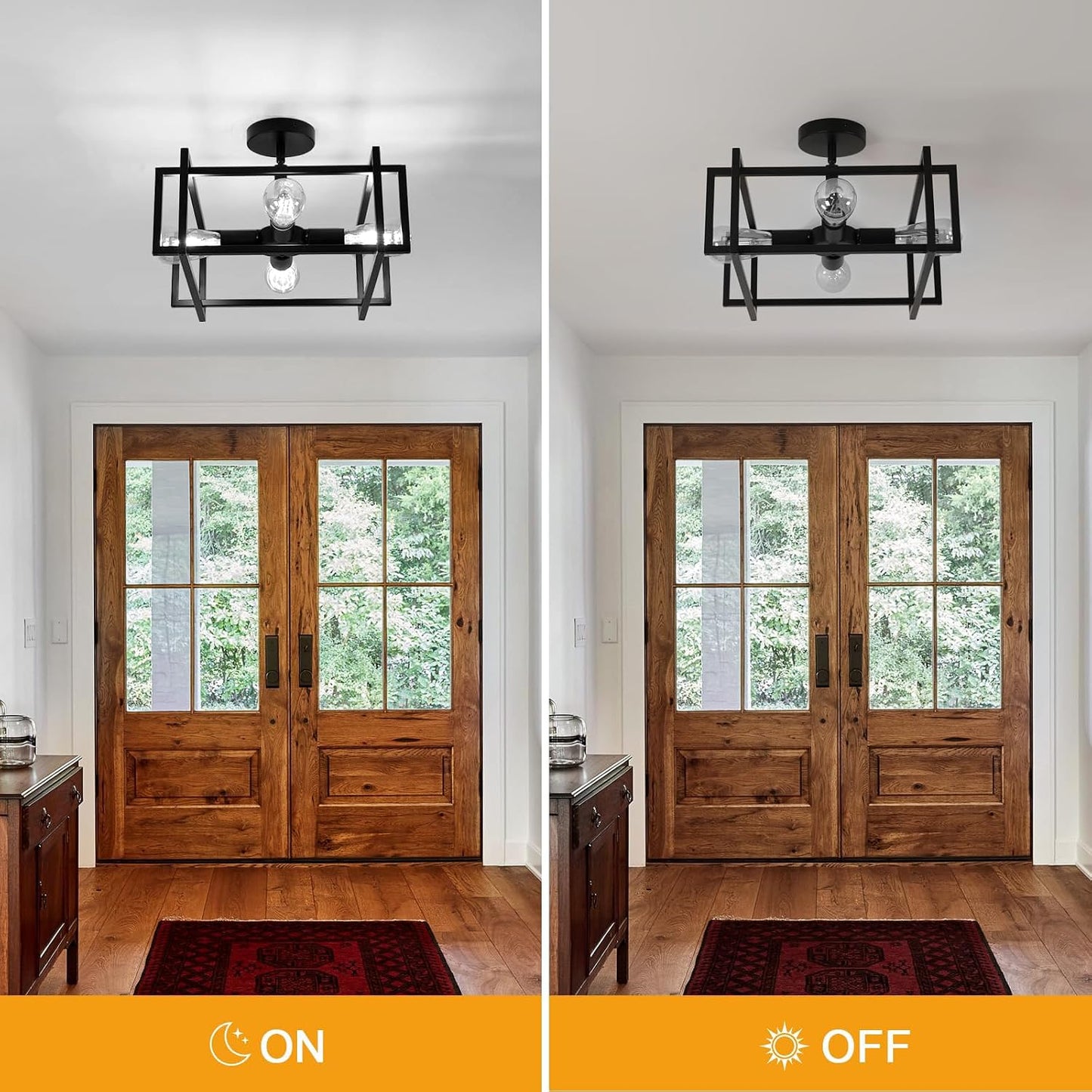 4-Light LED Ceiling Light Industrial Black Farmhouse, Semi Flush Mount Ceiling Light, Lighting for Dining Room Kitchen Hallway Island