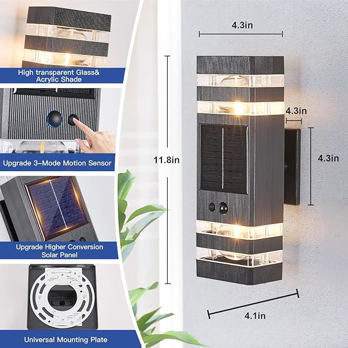Delicavy 2 Pack Solar Outdoor Wall Lights - Image 2