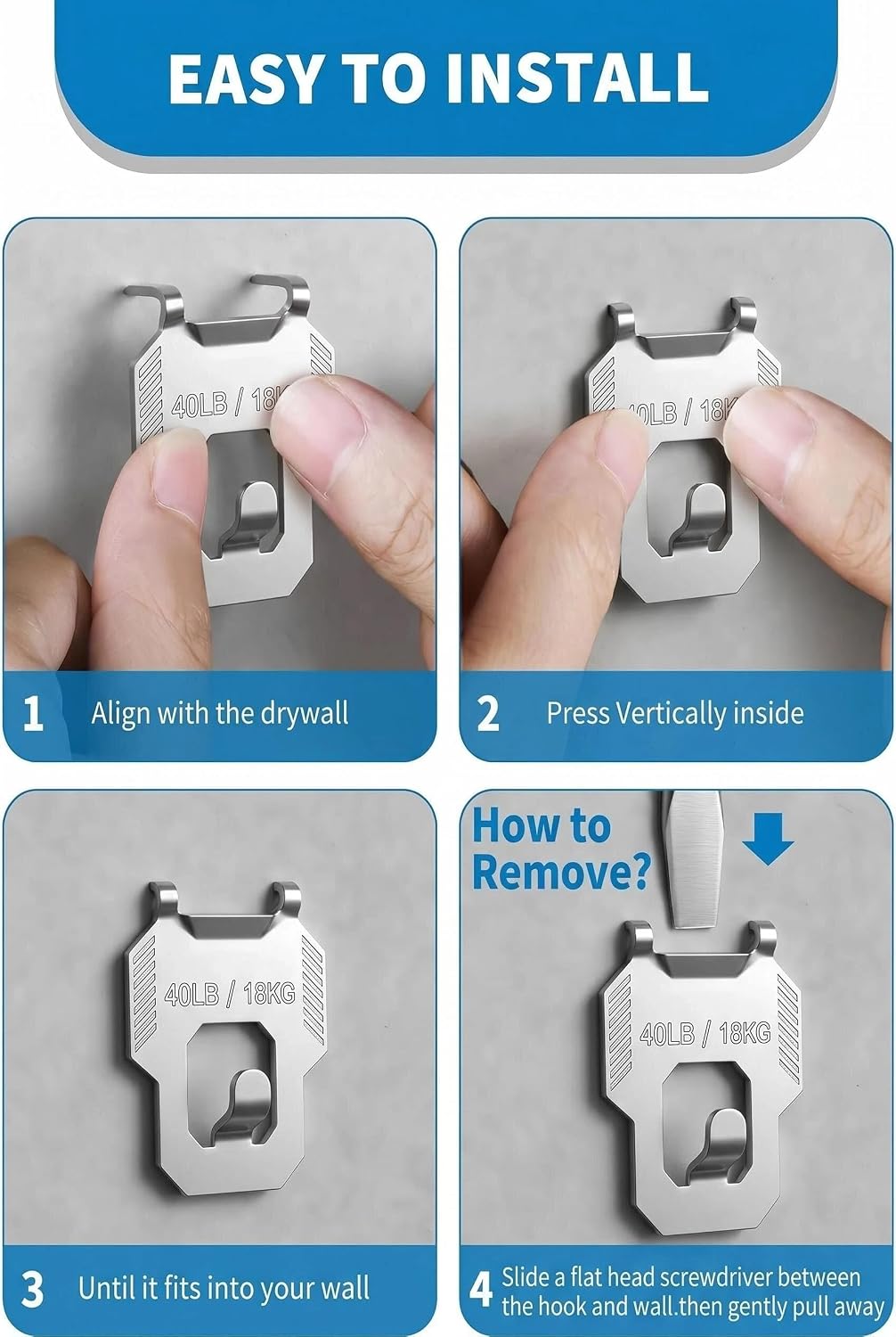 25 40 65 LB Picture Hangers Claw for Drywall Heavy Duty No Damage | 25 Picture Hanging Hooks Tool Free Sawtooth Wire Ring Kit Wall Hanger for Room Office Mirror Photo Poster Frame Decor
