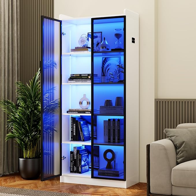 Dystler Display Cabinet with Doors and Adjustable Shelves, 5 Tier Display Case by CraftYourIdealHomeLife