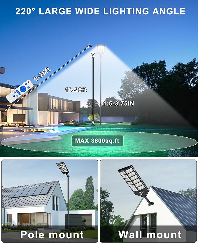 JAYNLT Y-9800W Solar Street Lights Outdoor, 6500K Commercial Parking Lot Lights - Image 5