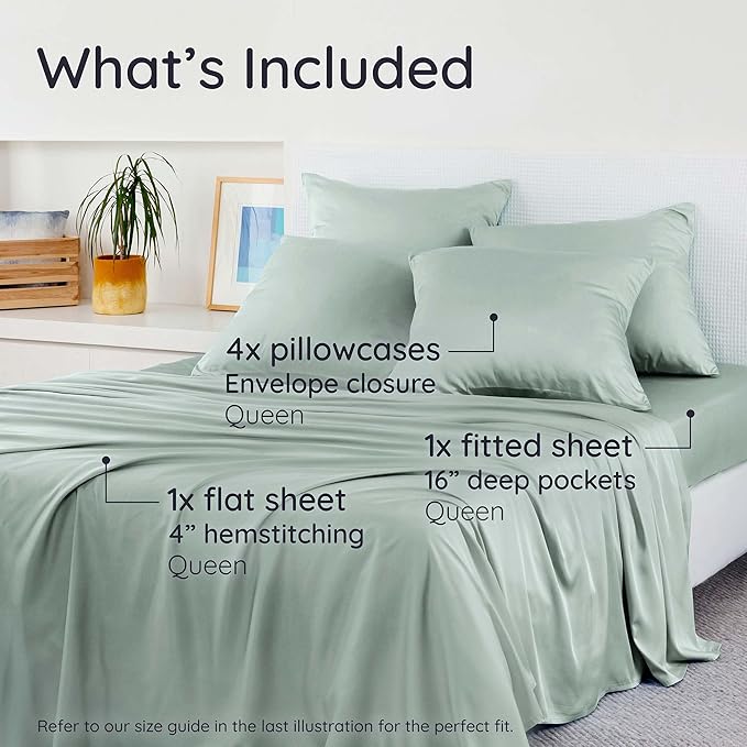 Bambaw 100% Viscose Derived from Bamboo Sheets Queen Size Set – 6pcs Deep - Image 2