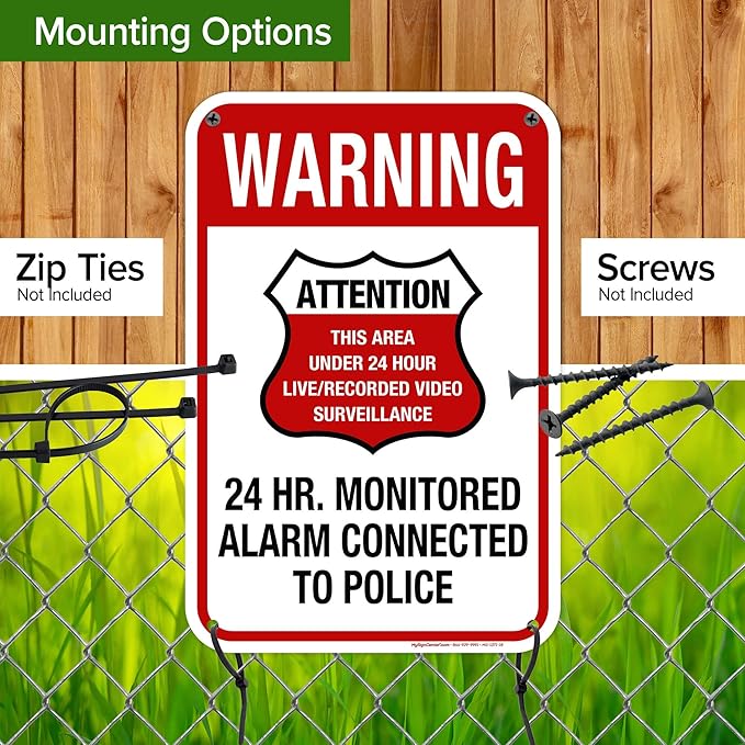 Warning 24 HR. Monitored Alarm Connected To Police Sign, 12x18 Inches, 55 mil - Image 5
