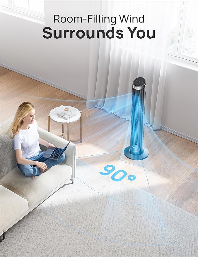Dreo Tower Fan for Bedroom, 90° Oscillating Fans that Blow Cold Air, 5 Speeds - Image 4