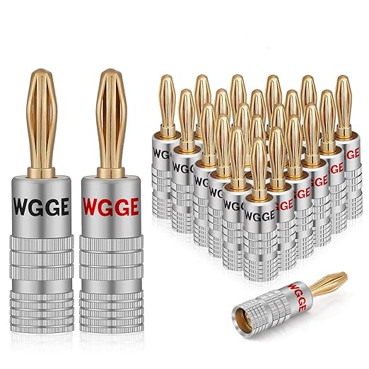 WGGE WG-009 Banana Plugs Audio Jack Connector, 24k Gold Dual Screw Lock Speaker by WGGE