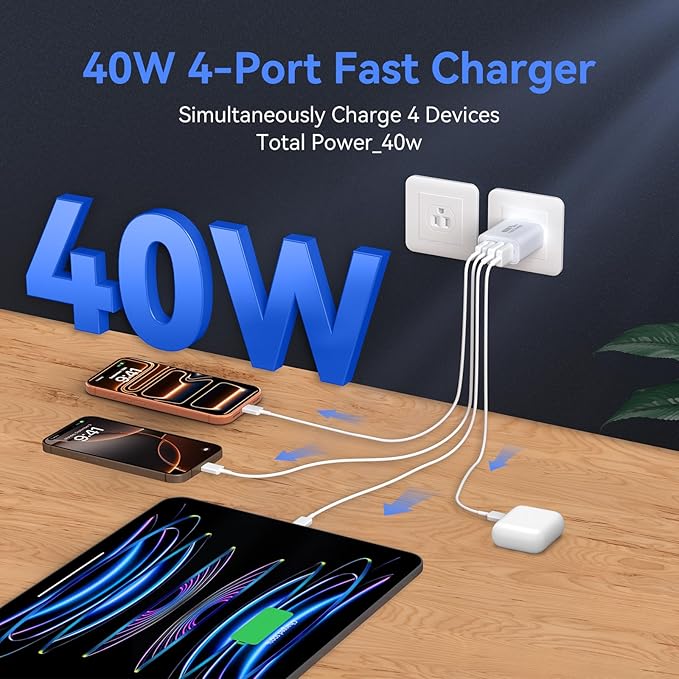 USB C Wall Fast Charger Block, 40W 4-Port Type C Charger Fast Charging Blocks - Image 3