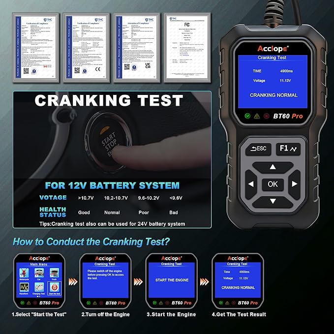 Acclope BT60 Pro Car Battery Tester, Digital Analyzer - Image 3