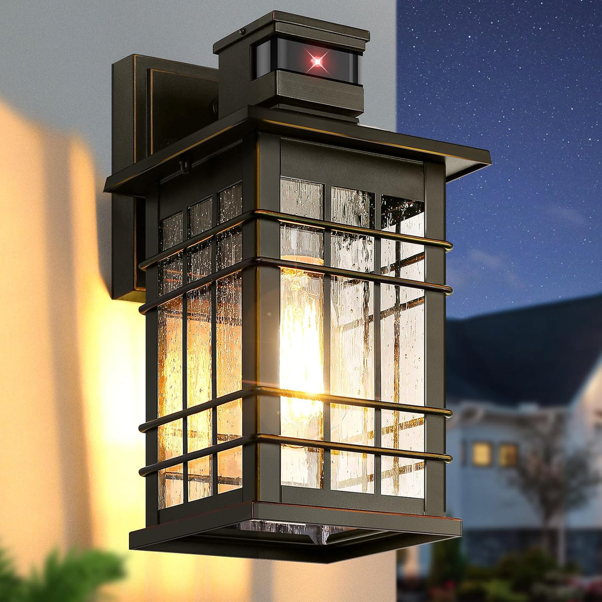 Motion Sensor Outdoor Light Fixture Wall Mount, Dusk to Dawn Oil-Rubbed Bronze