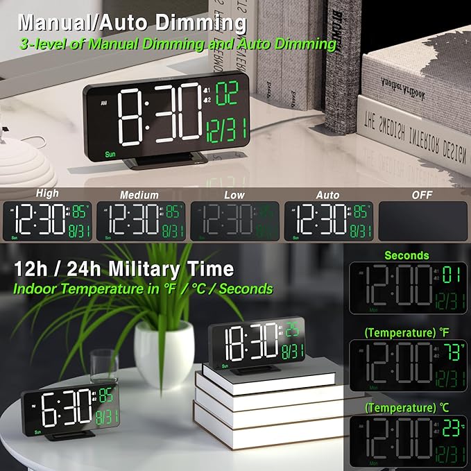KOSUMOSU Digital Clock for Bedroom, 6.7in Black Alarm Clocks for Bedrooms - Image 4