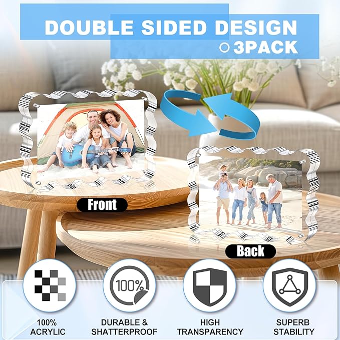 Aheroi Acrylic Picture Frames, 3 Pack 4x6 Clear Scalloped Photo Frame - Image 4