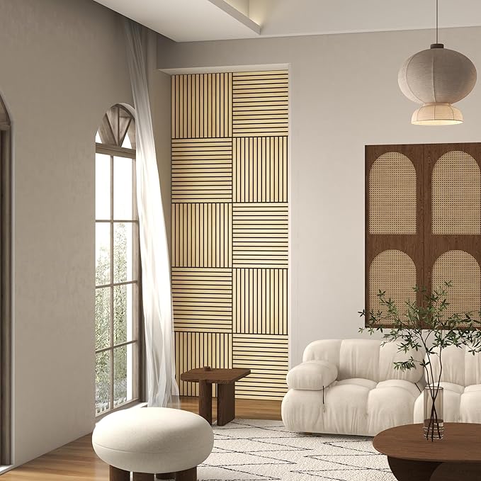 HOMCOM 4 Pack 3D Acoustic Panels, Wood Slat Wall Paneling - Image 8