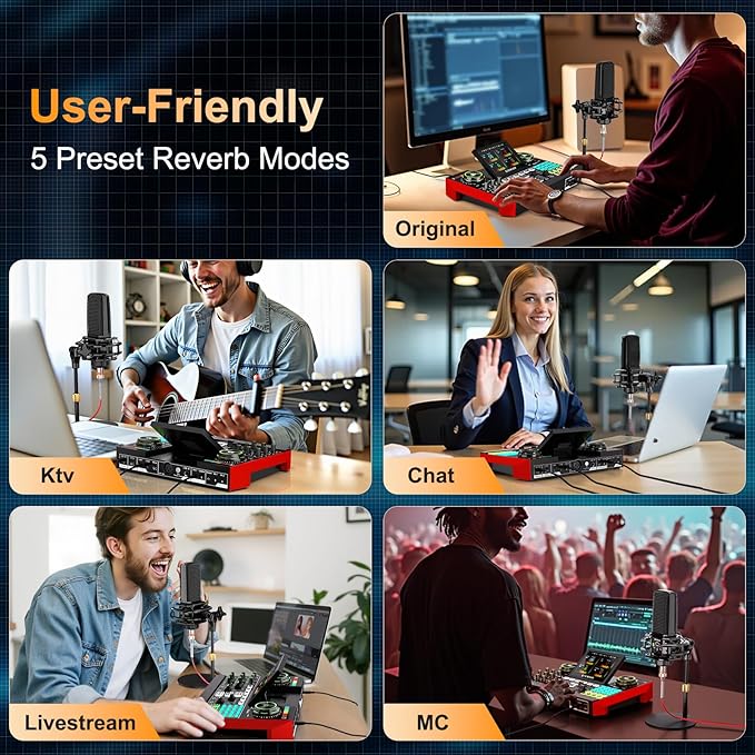 Live Sound Card Audio Mixer, Podcast Equipment Bundle - Image 4