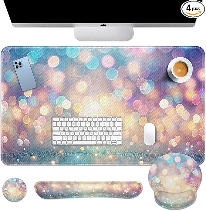 Britimes Abstract Pink and Blue Glitter Keyboard Mouse Pad Set 4in1 Large by Britimes