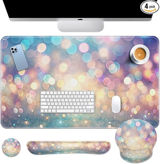 Britimes Abstract Pink and Blue Glitter Keyboard Mouse Pad Set 4in1 Large by Britimes