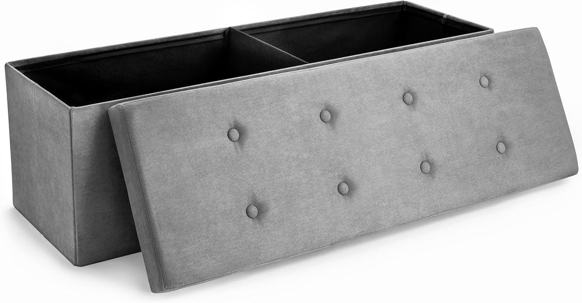 sorbus collapsible storage ottoman bench (grey, large (15”, main product view