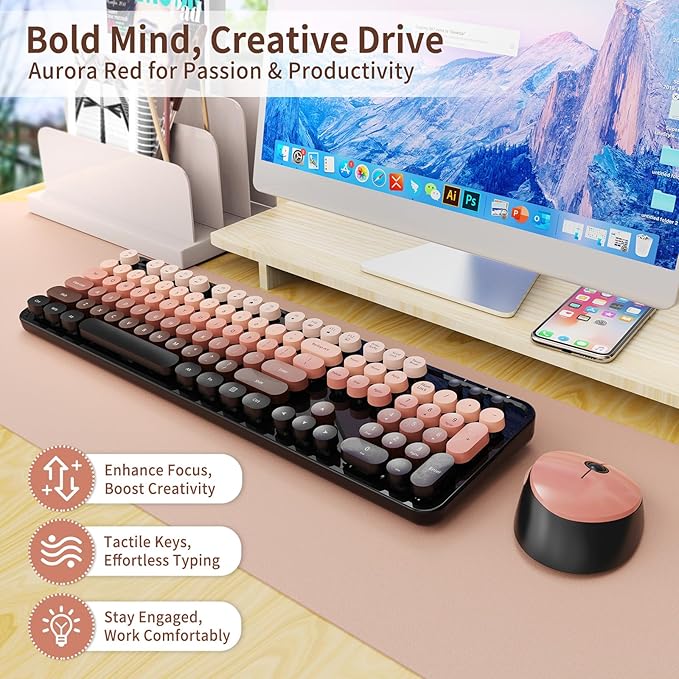 Nowlike Wireless Keyboard and Mouse Combo, Retro Typewriter Keyboard - Image 2