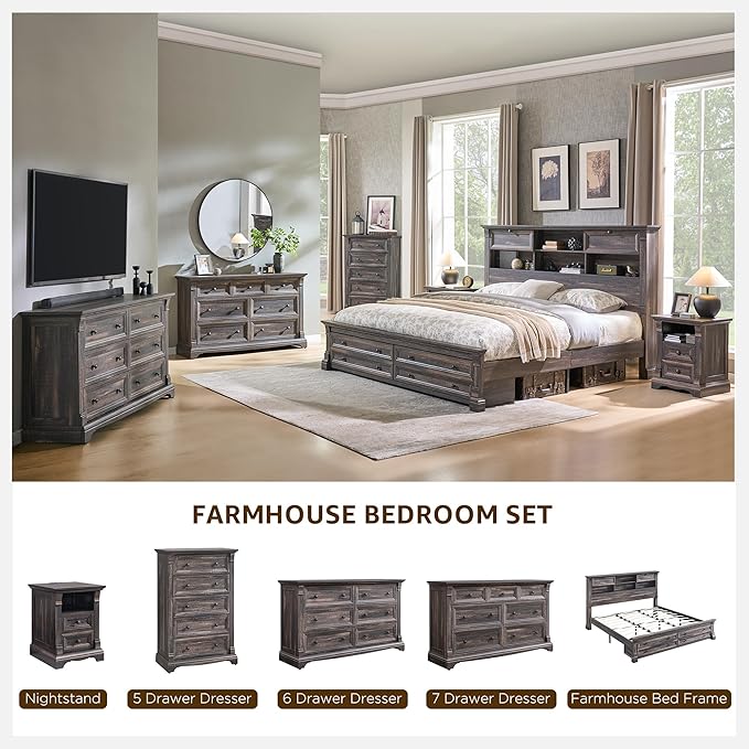 T4TREAM Farmhouse Nightstand Set of 2, Wood End Table w/Roman Column, Bedside - Image 7
