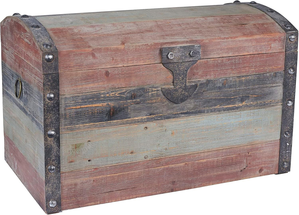 household essentials large wooden storage trunk, weathered wood, main product view