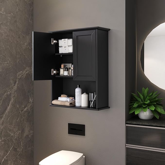 Black Bathroom Wall Cabinet 23x29 inch Wooden Bathroom Medicine Cabinet - Image 2