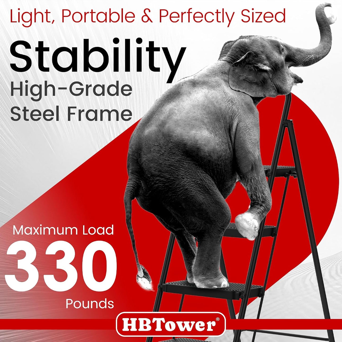 HBTower Step Ladder, 4 Step Ladder Folding Step Stool with Anti-Slip Pedal | Lightweight Ladders for Home, Black