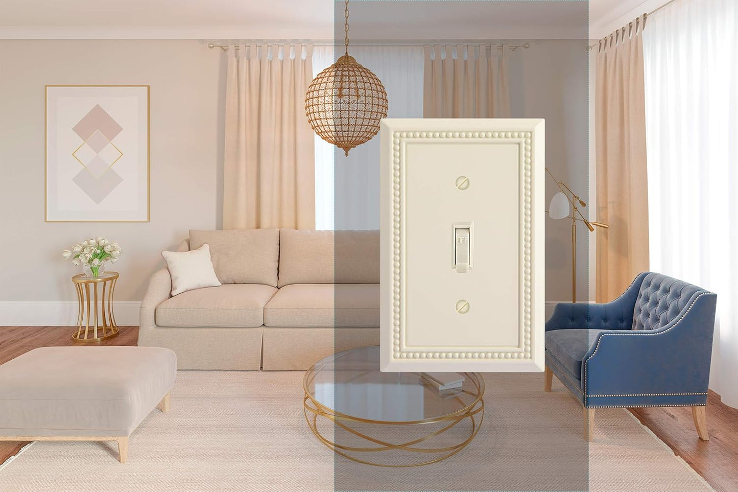 Sunken Pearls Heavy Duty Decorative Wall Plate Switch Plate Outlet Cover, Durable Solid Zinc Alloy (Single Toggle 2PK, Light Almond)