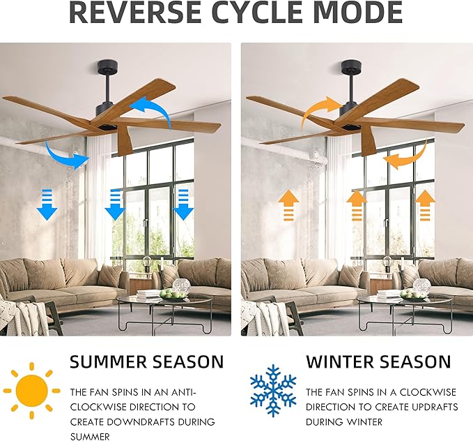WINGBO 54" ABS DC Ceiling Fan No Light, 5 Blade Wood Grain ABS Ceiling Fan - Image 4