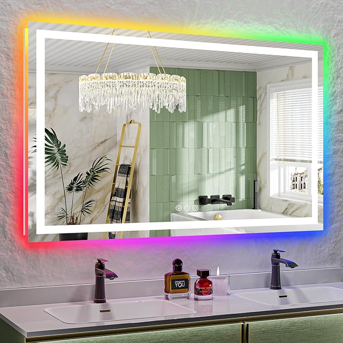 YEELAIT 60x38 Inch RGB LED Bathroom Mirror Front Light and RGB Backlit Lighted by YEELAIT