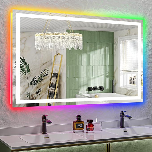 YEELAIT 60x38 Inch RGB LED Bathroom Mirror Front Light and RGB Backlit Lighted by YEELAIT