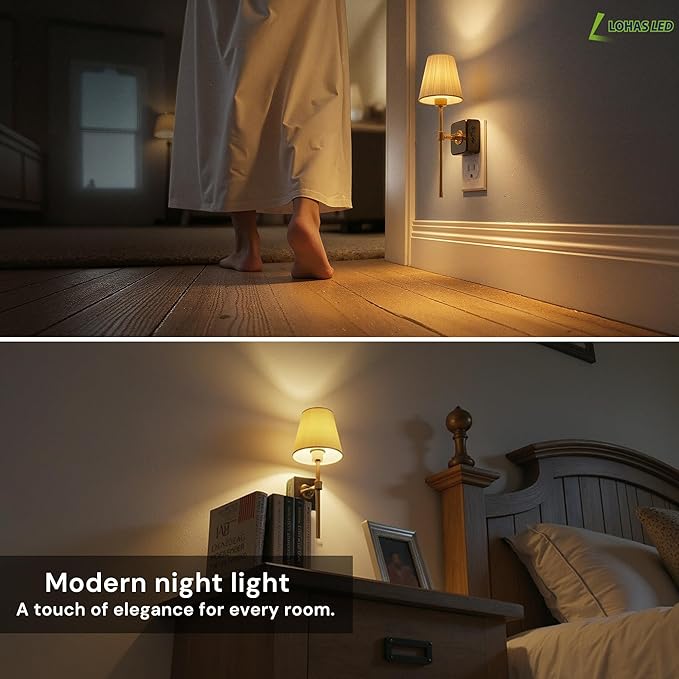 L LOHAS LED Night Lights Plug into Wall, 2 Pack Pleated Fabric Cover Night Light - Image 7