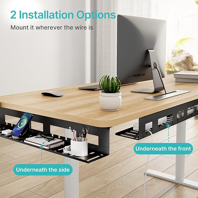 PEGZONE Under Desk Cable Management Tray, 31.5 Inches Metal Cord Organizer Rack - Image 2