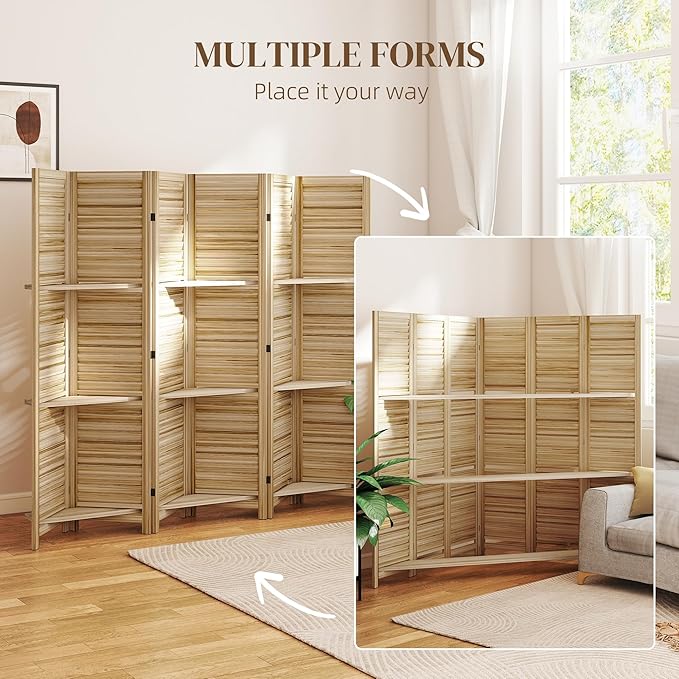 HOMCOM Room Divider, 6 Panel 67" Tall Wood Privacy Screen - Image 6