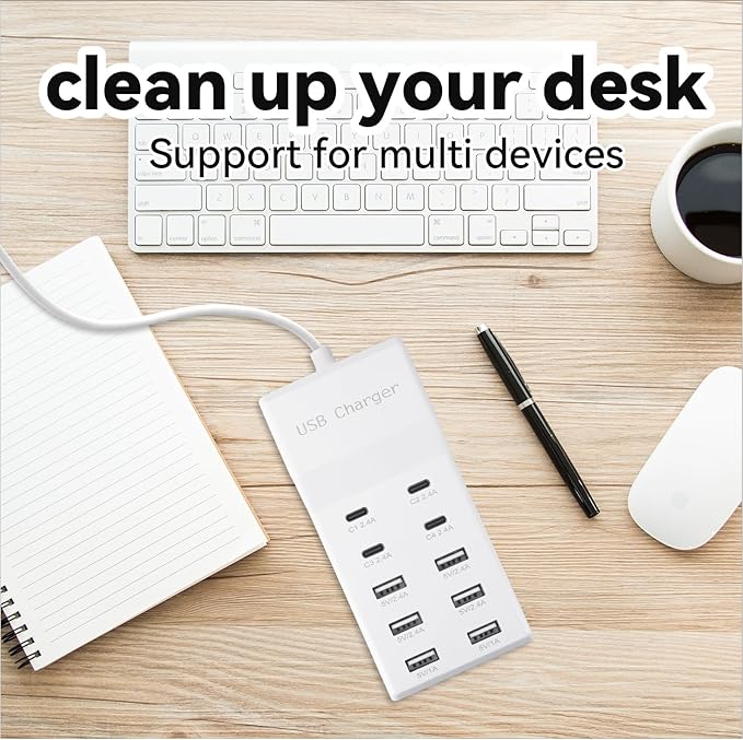 USB Charging Station with 6 USB-A & 4 USB-C Ports, 50W 10A USB Charging Block - Image 7