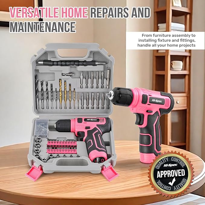 Hi-Spec 110pc Pink 8V USB Electric Power Cordless Womens Drill Driver Set. - Image 7