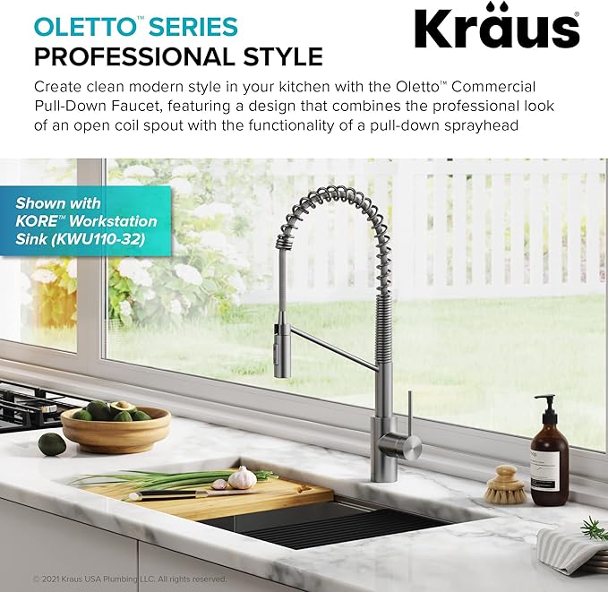 KRAUS Oletto Commercial Style Single Handle Pull Down Kitchen Faucet - Image 4