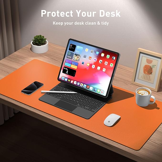 Aothia Leather Desk Pad Protector, Mouse Pad, Office Desk Mat, Non-Slip PU - Image 3